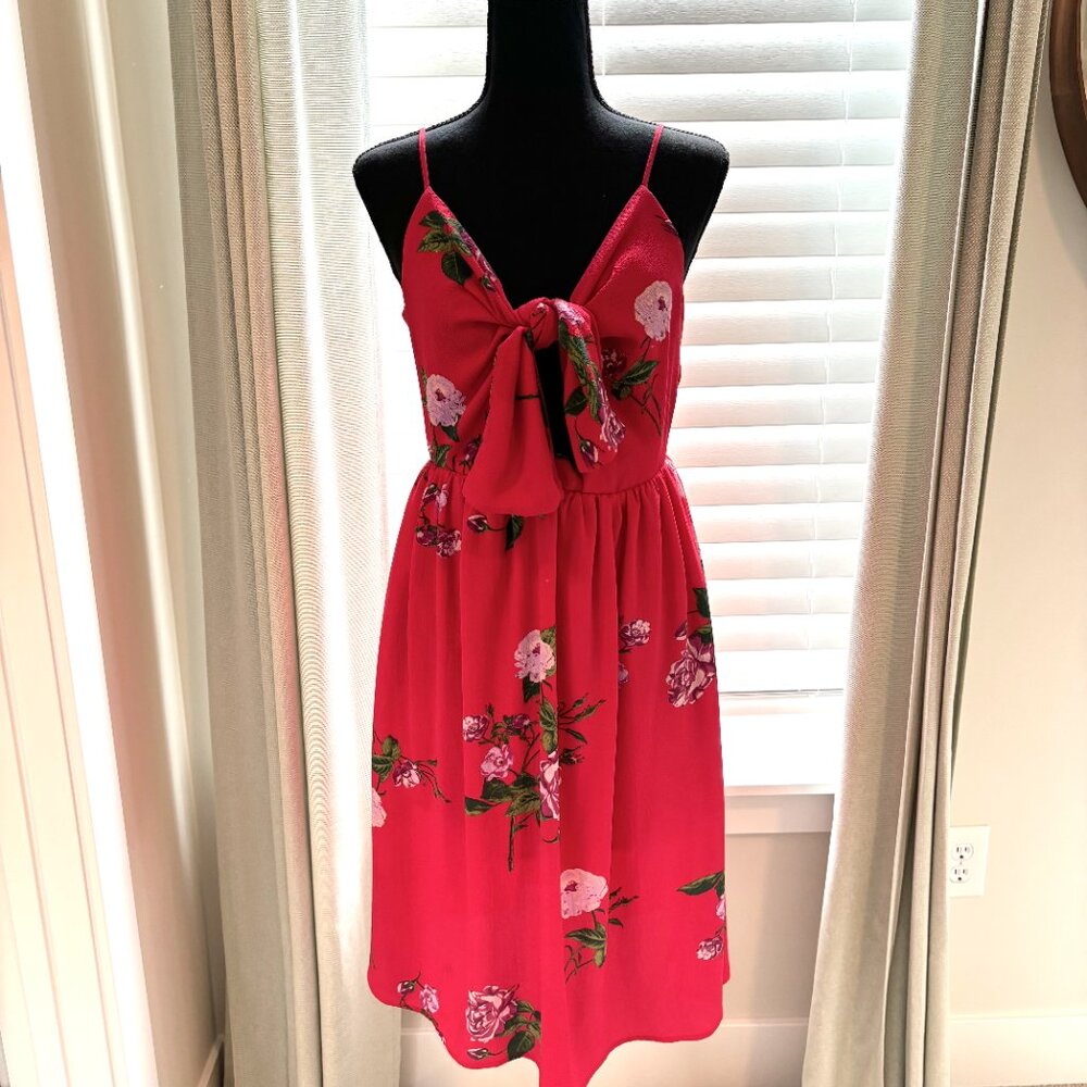 Free Press Red Floral Midi Bow Dress (Size S)